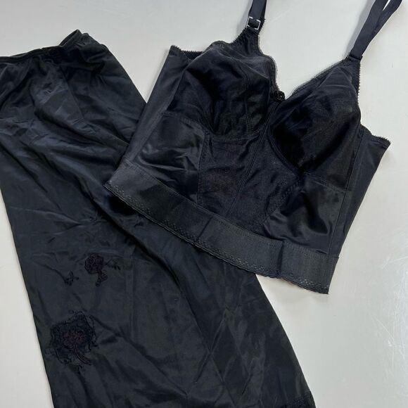 Gorgeous Vintage 50s Black Lace Hem Flower Cut Out Detail Skirt Dress Half Slip - Picture 3 of 5